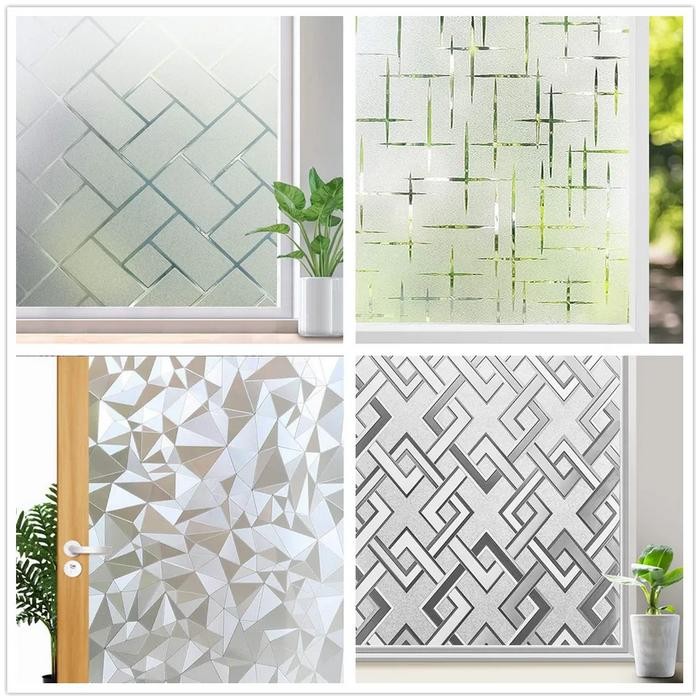 BintangEmaSs- Sticker / Stiker Kaca Film Sandblast Sunblast Aneka Motif Bambu / Garis / Kotak 3D