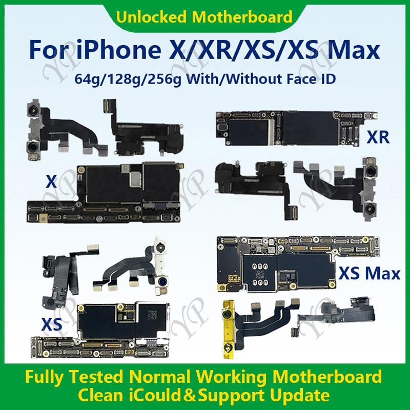 Top Fully Tested 100%Working Mainboard For iPhone X/XR/XS/XS Max With Face ID 64g/256g Cleaned iClou