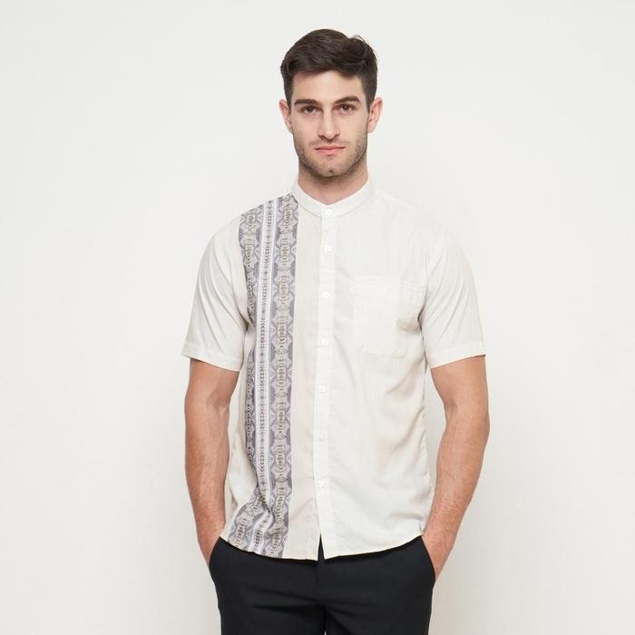 Hayat- Kemeja Koko Couple Ayah Anak Lengan Pendek Motif Bordir Warna Cream Olrm198