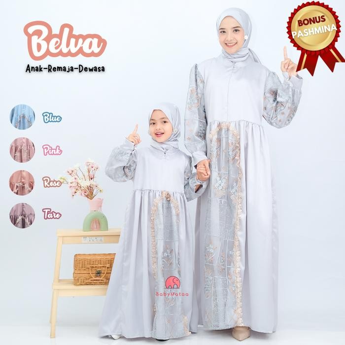Hayat- Belva Dress Gamis Brukat Baju Muslim Dewasa Ibu Dan Anak Perempuan Gaun Pesta Lebaran