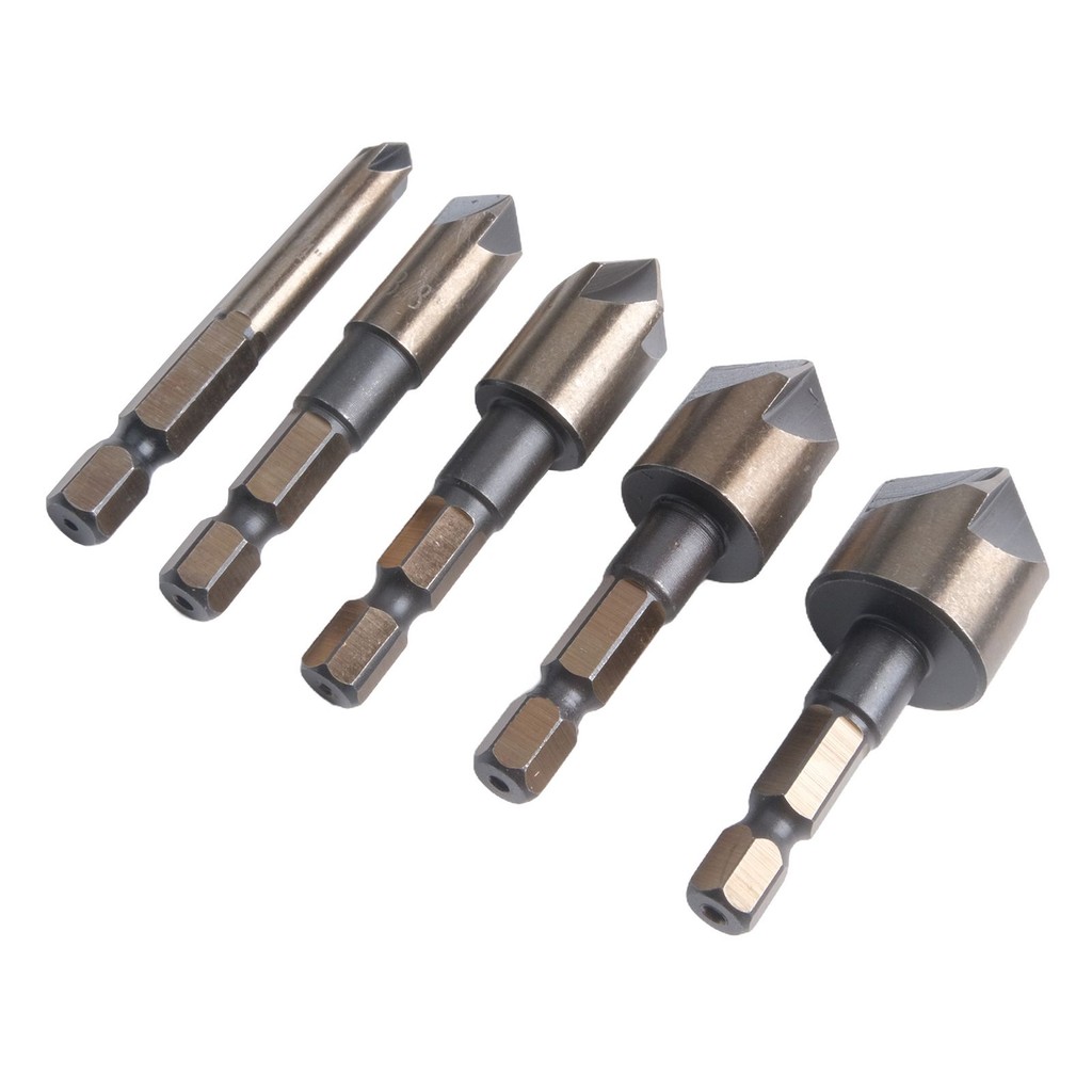 5PCS M35 Cobalt Countersink Drill Bit Set 82 Degree 5 Flute Hex Shank Chamfering Drill Woodworking T