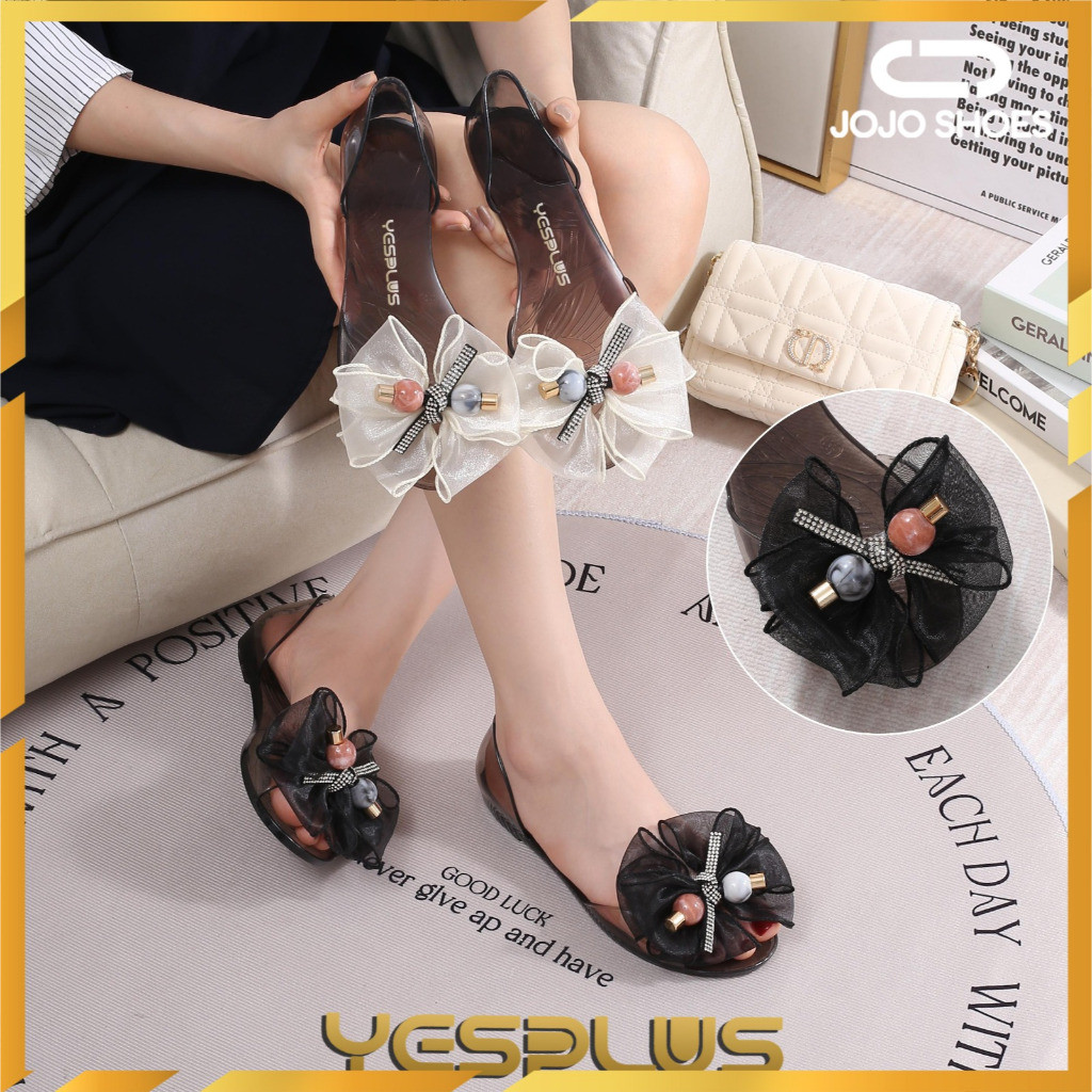 [JOJO SHOES] Flatshoes Jelly Wanita Teplek Motif Pita Bahan Jelly Sandal Selop Wanita 186-7-37-40