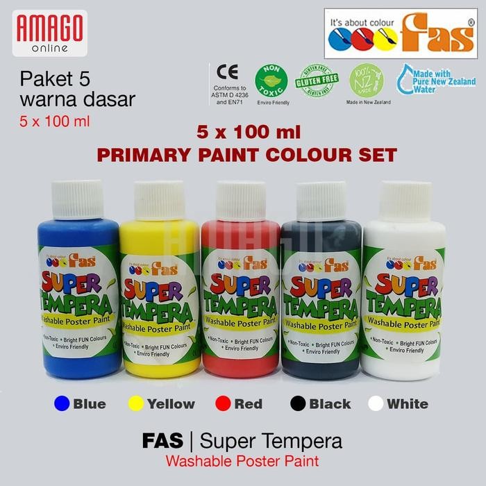 

TERLARIS! PAKET 5 WARNA - FAS - SUPER TEMPERA - PRIMARY COLOUR SET - 5 x 100 ml