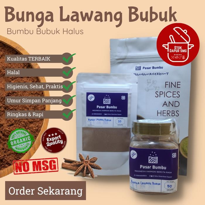 

monggo] Pasar Bumbu Pekak Bunga Lawang Bubuk / Star Anise Powder Pouch Refill 20gr 50gr 100gr Botol