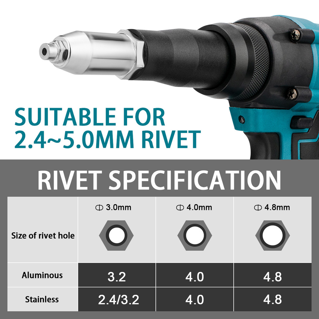 Electric Rivet Gun Drill 2.4~4.8mm Rivet Nut Gun Drill Brushless Rivet Nut Gun Insert Automatic Rive
