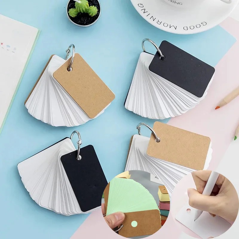

50 Sheets Kraft Paper Blank Flashcards With Binder Rings Spiral Notepads Kids Mini Notebooks Study