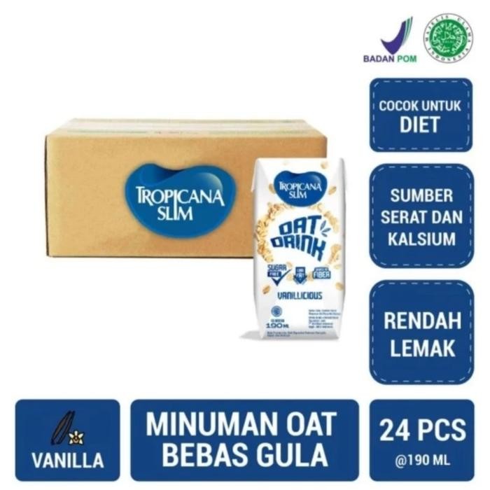 

1 KARTON ISI 24 PCS TROPICANA SLIM OAT DRINK 190 ML VANILLICIOUS