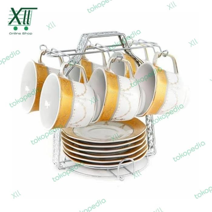 VICENZA C~78~1 Tea Cup Saucers Set 13 Pcs Cangkir & Tatak + Rak