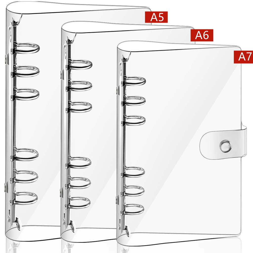 

A7 A6 A5 Transparent Soft Pvc 6-Ring Binder Cover Snap Button Close Case For 6 Hole Refill Insert
