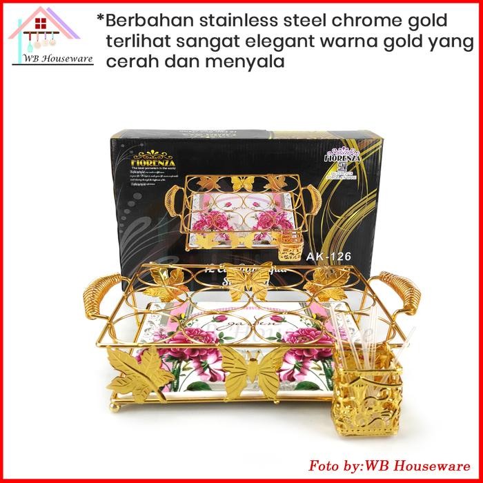 terbaru  fiorenza rak aqua 12lubang stainless gold segi ak-126 / tempat minum cup aqua gelas