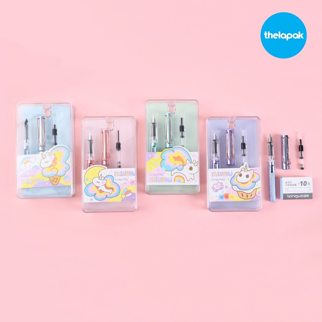 

Pulpen Pena Languo Rainbow Unicorn Series Fountain Pen Set Tinta Biru