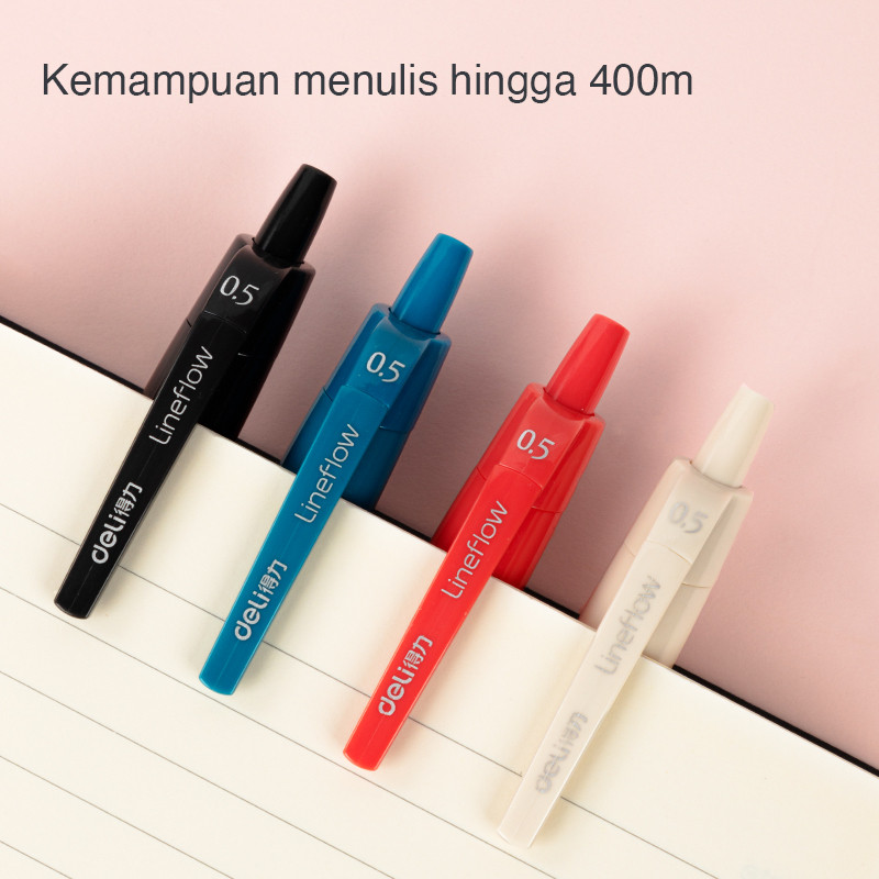 

Deli Gel Pen / Pulpen Gel Retractable Pen Cetek 0.5 mm Tinta Hitam Biru Merah Isi 12 pcs S08-12PCS