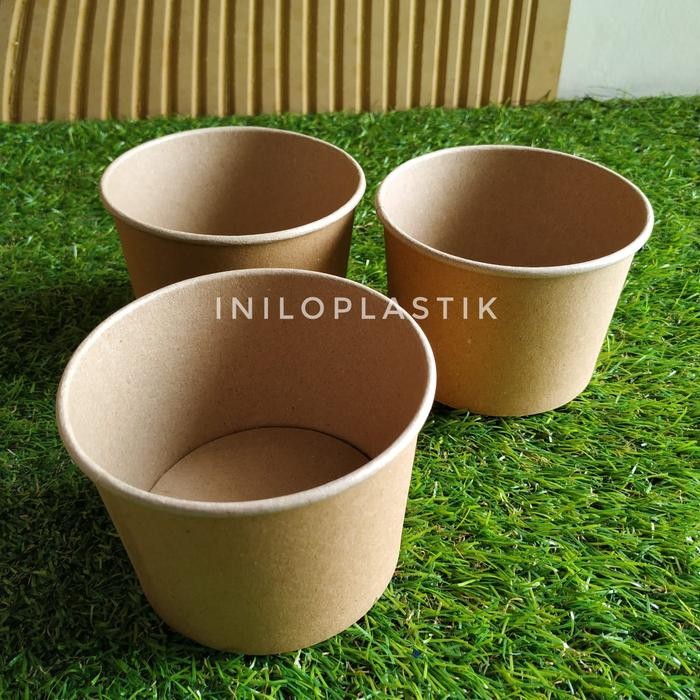 Paper Bowl Brown Polos 500Ml / Kraft Paper Bowl 500 Ml Cokelat
