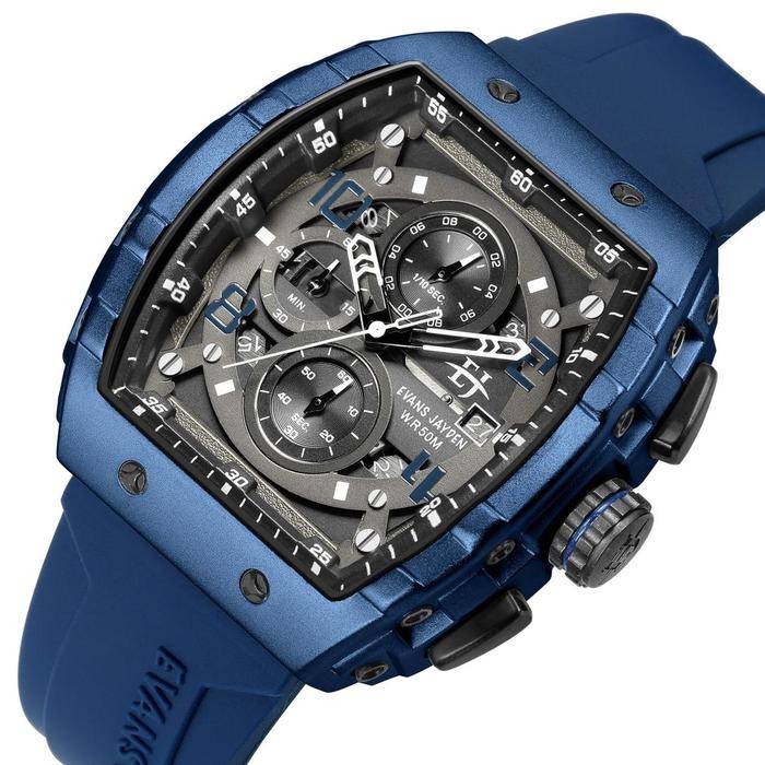 DISKON Evans Jayden Jam Tangan Pria 9554-2 Rubber Stainless Steel Kaca Sapphire Chronograph Water