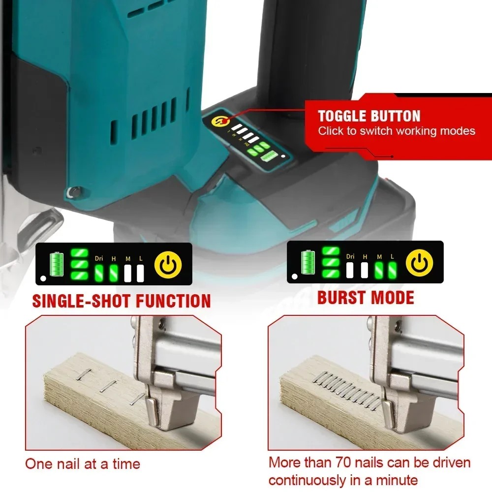 ONEVAN Wireless Electric Nail Gun 1022J Nailer Stapler Framing Nailer Tacker Gun Woodworking Power T