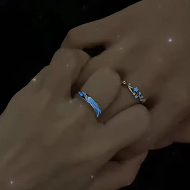 Cincin Pasangan Glow in the dark Silver Adjustable Cincin Pasangan Cincin Hadiah Cincin Lamaran