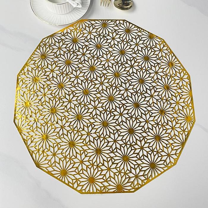 [cod] loyal bosque taplak meja tamu bulat gold dan silver anti air 38cm round / taplak meja bordir