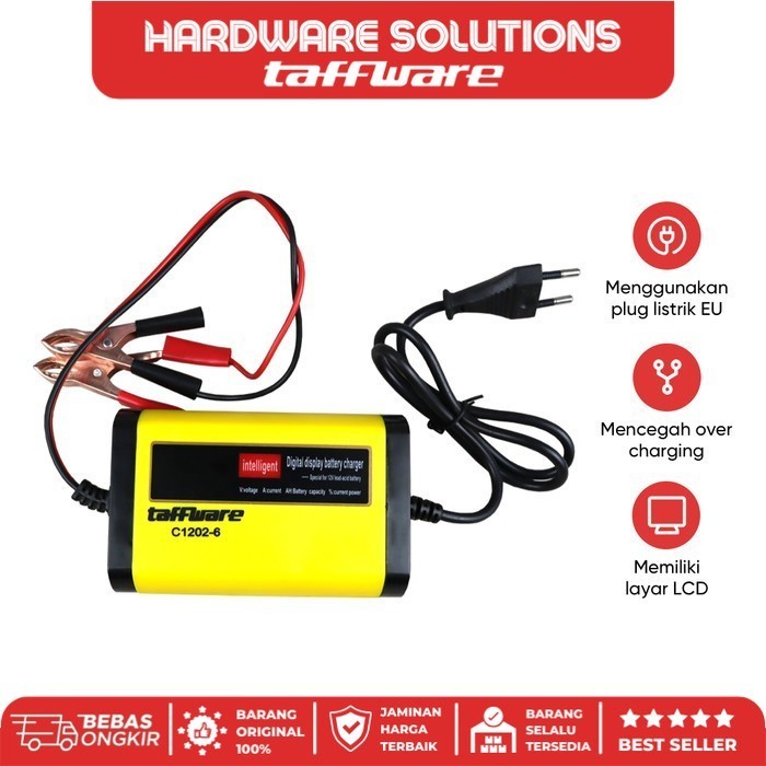 PALING MURAH. TAFFWARE CHARGER BATERAI AKI MOBIL MOTOR LCD DISPLAY 12V 2A - C1202-6