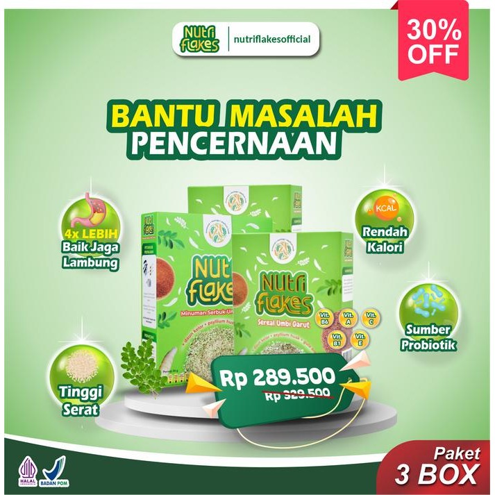 

3 BOX Nutriflakes BPOMHALAL Susu Granola Food Oatmeal Sereal 280 gram Susu Sereal Umbi Garut Dengan