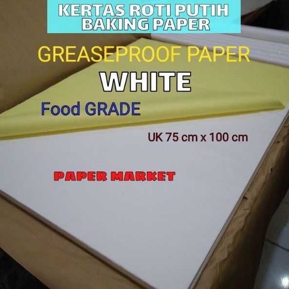 

KERTAS ROTI PUTIH ASEPROOF PAPER WHITE 40 GSM uk 25 x 25cm - 1 rim ( lembar)