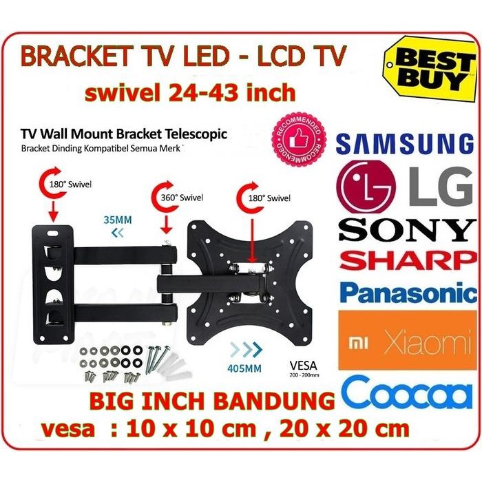 TERLARIS BRACKET TV SWIVEL 24-32-43 INCH - BRACKET TV LED 24-43 INCH SWIVEL