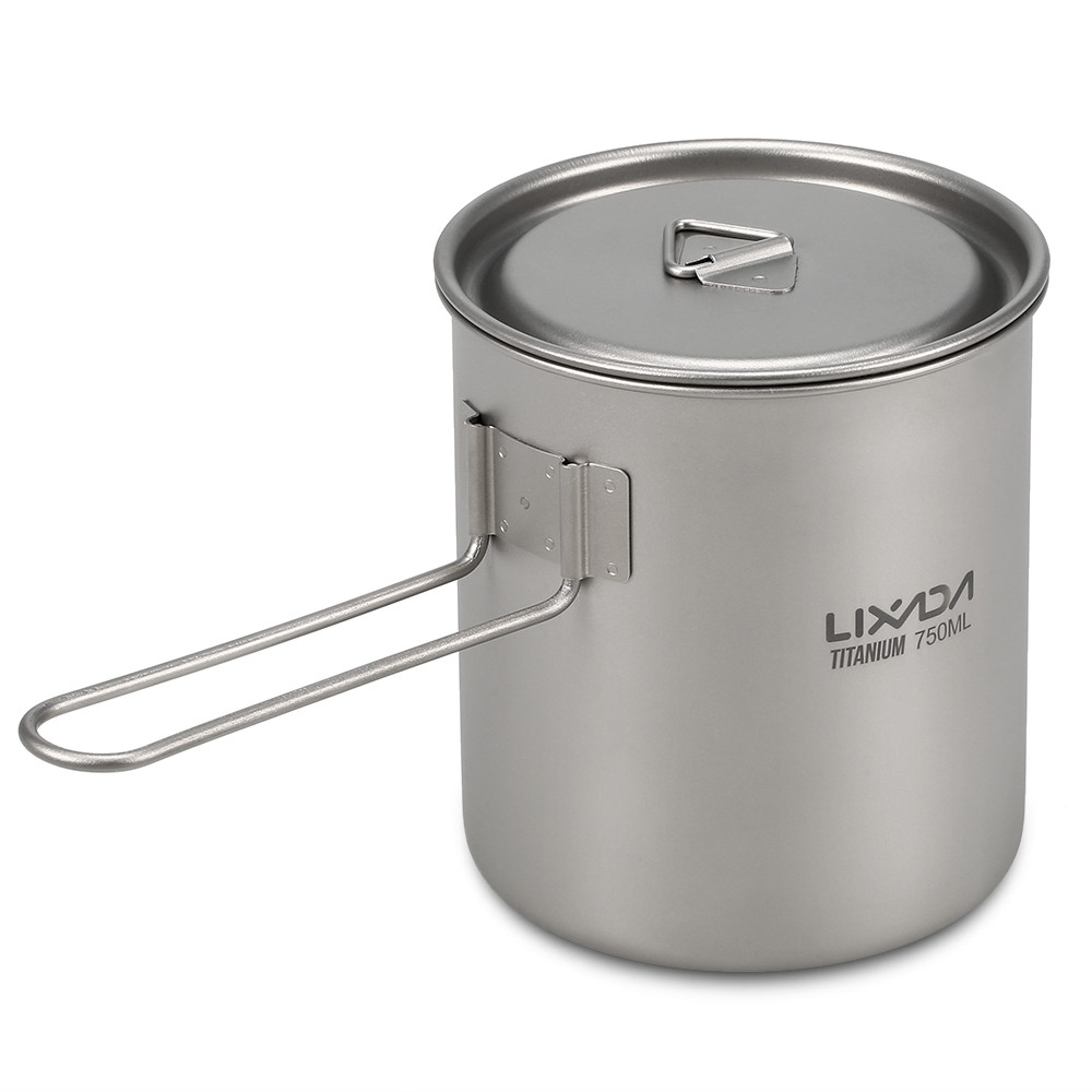Lixada 550ml / 750ml Titanium Water Mug Camping Tableware Pot Water Cup with Detachable Handle Outdo