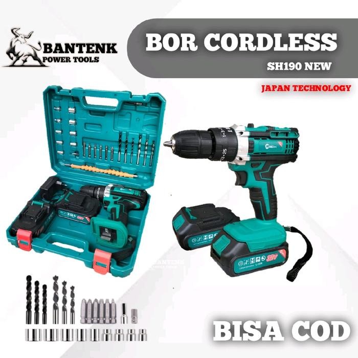 MESIN BOR CORDLESS 21V FULL MAILTANK SH190 NEW MODEL LENGKAP 2 BATERAI BOR BATERAI 21V