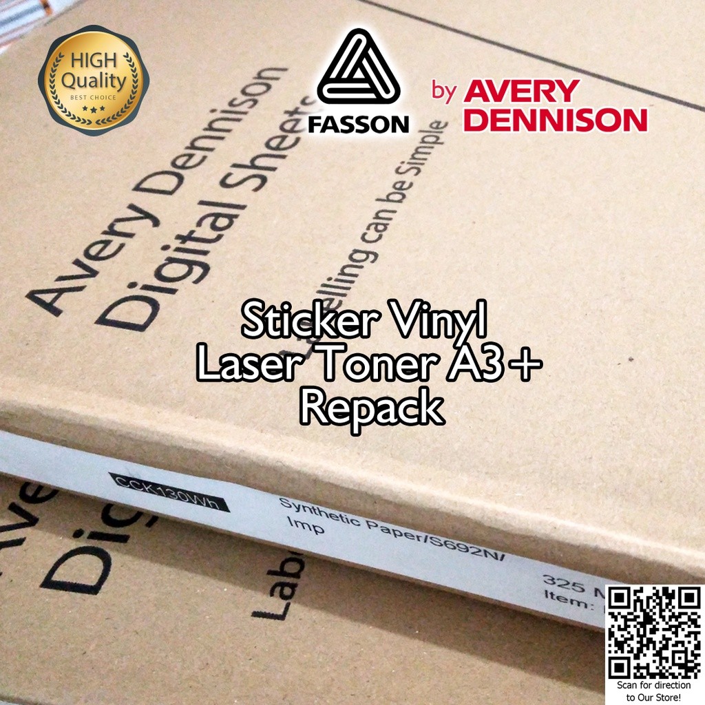 

FASSON Avery USA - Sticker Vinyl Laser Print A3+ Stiker anti air tidak mudah sobek - Ecer 25