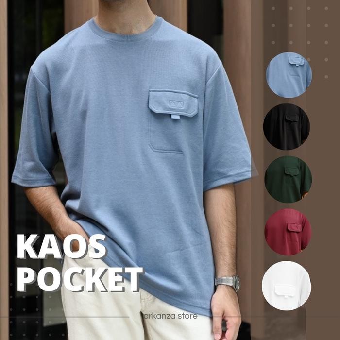 Modo- Baju Kaos Saku Polos Oversize Pria Wanita Kaos Saku Pendek Cotton 30S