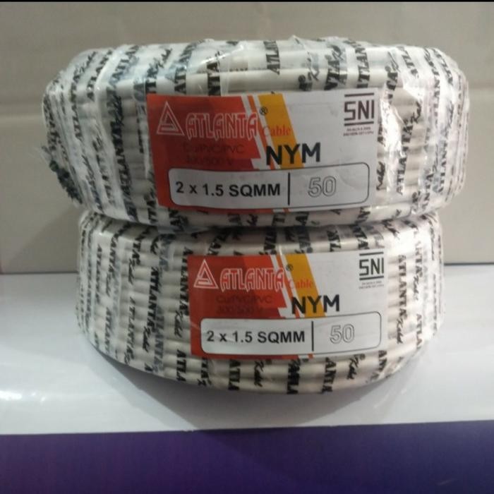 PREMIUM ATLANTA KABEL LISTRIK NYM 2X1.5 TEMBAGA MURNI SNI 50 YARD BAGUS