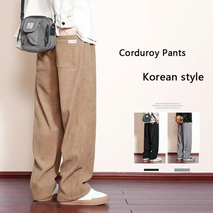 Ikonik- Celana Panjang Pria Corduroy Baggy Pants Celana Kulot Pria Khaki Casual Dewasa Cowok