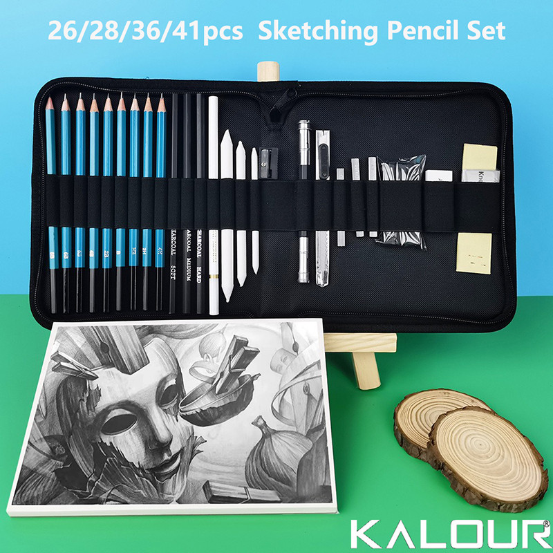 

Kalour Professional Drawing Pencils Set, Wood Barrel Premium Soft Lead Sketch Kit Portable Travel