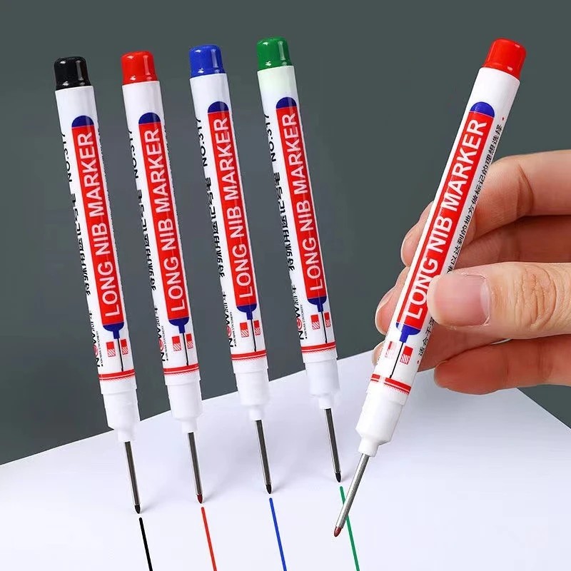 

4Pcs/Set Long Head Markers Pen Bathroom Woodworking Decoration Multi-Purpose Deep Hole Marker Pen