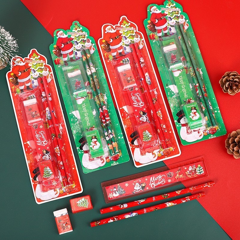 

Stationery Set Pencil Ruler Eraser Sharpener Set In Cartoon Gift Package Children'S Christmas Gifts