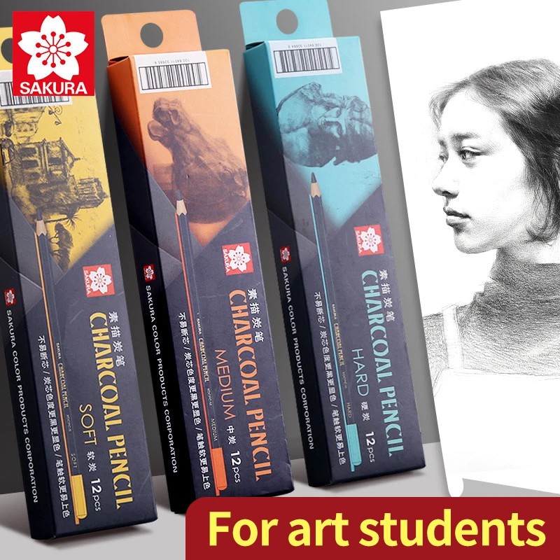 

Sakura Genuine Sketching Carbon Pencil Set Medium Carbon Soft Carbon Hard Carbon Extra Soft Plus
