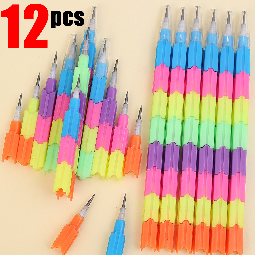 

12Pcs/Set Rainbow Block Pencils Kids Colorful Toy Multifunctional Creative Writing Painting Pencils