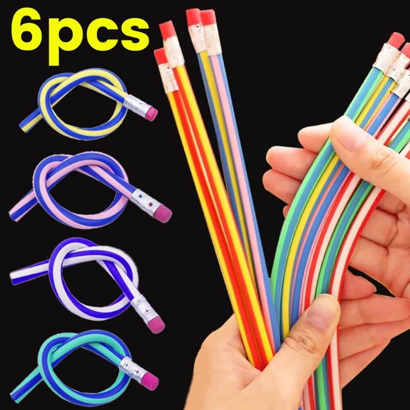 

6/1Pcs Magic Bendy Flexible Soft Pencil With Eraser Colorful Creative Novelty Bend Pencils For Kids
