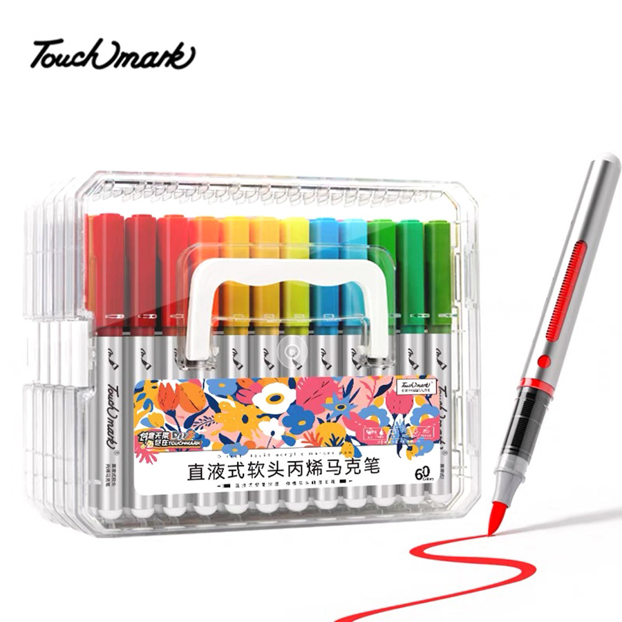 

12/24/48Colors Acrylic Markers Pens Soft Head Straight Liquid Style For Fabric Rock Painting Ceramic
