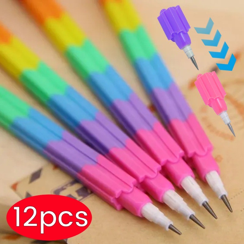 

12Pcs Rainbow Stackable Block Pencils For Kids Birthday Party Favors Back To School Stationery Gift
