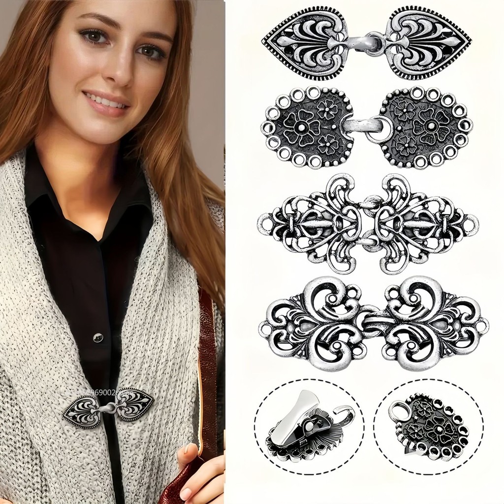 

4Pcs Vintage Sweater Swirl Clip Cape Cloak Clips For Dress Retro Cardigan Clip Shawl Clasp Shirt