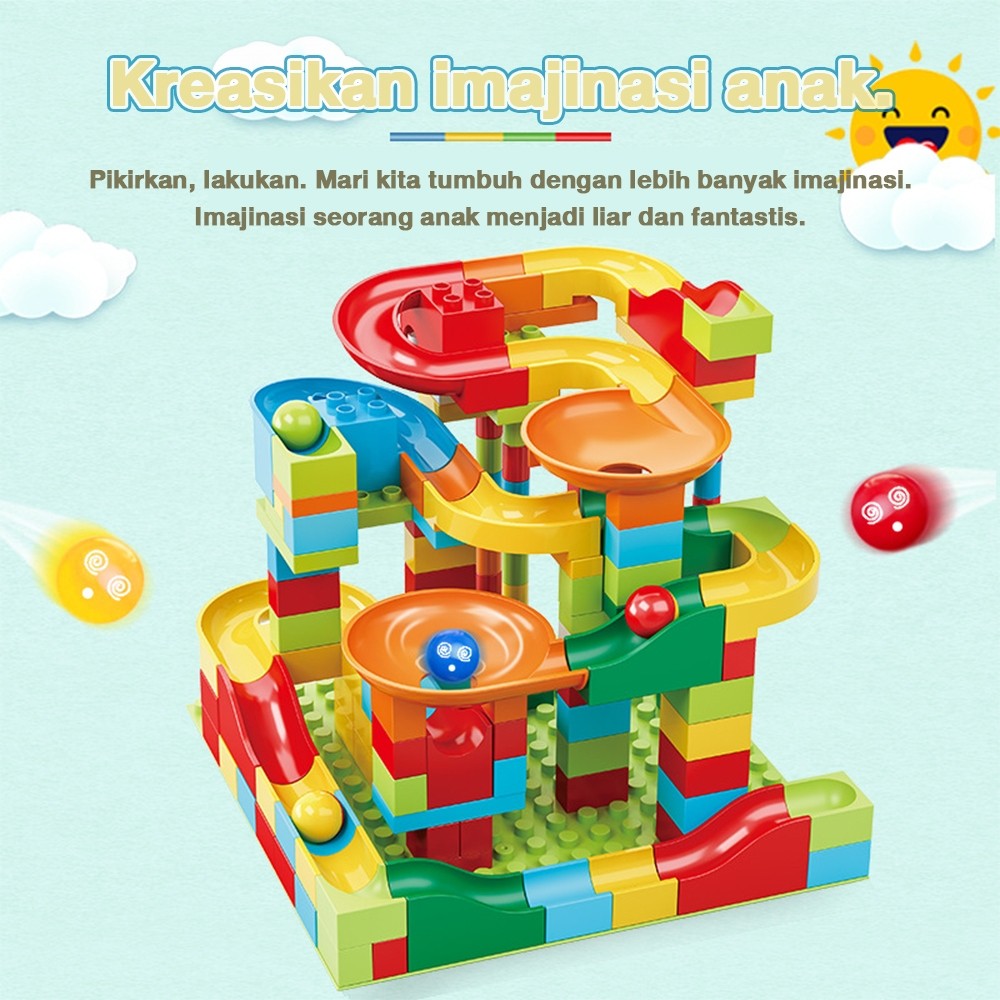 Tatajoy Marble Run Building BlocksBalok Susun Mainan Anak 3D Maze Ball Roll Run Building Blocks