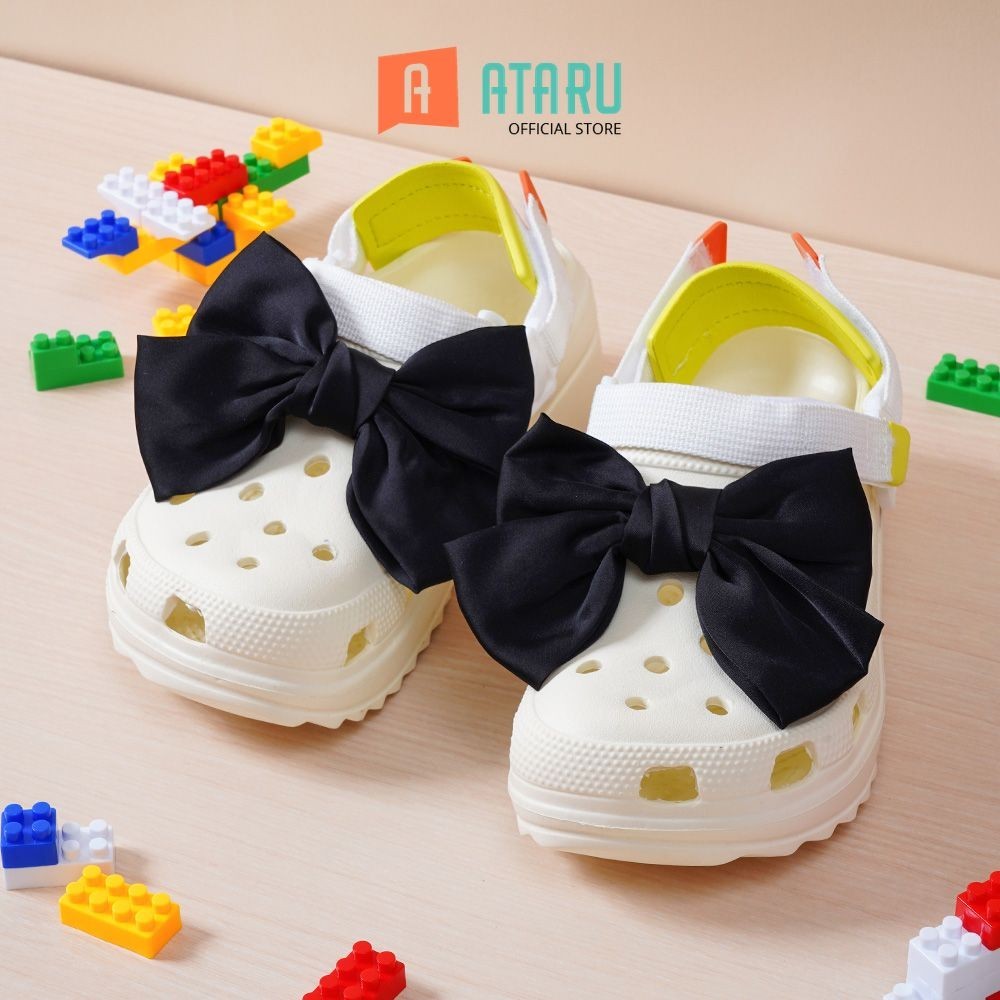 Ataru Set 2 Pcs Aksess Sandal Bow - Hitam Shoes Charm Bitz Sendal Bits Sandal Hiasan Sepatu Sendal