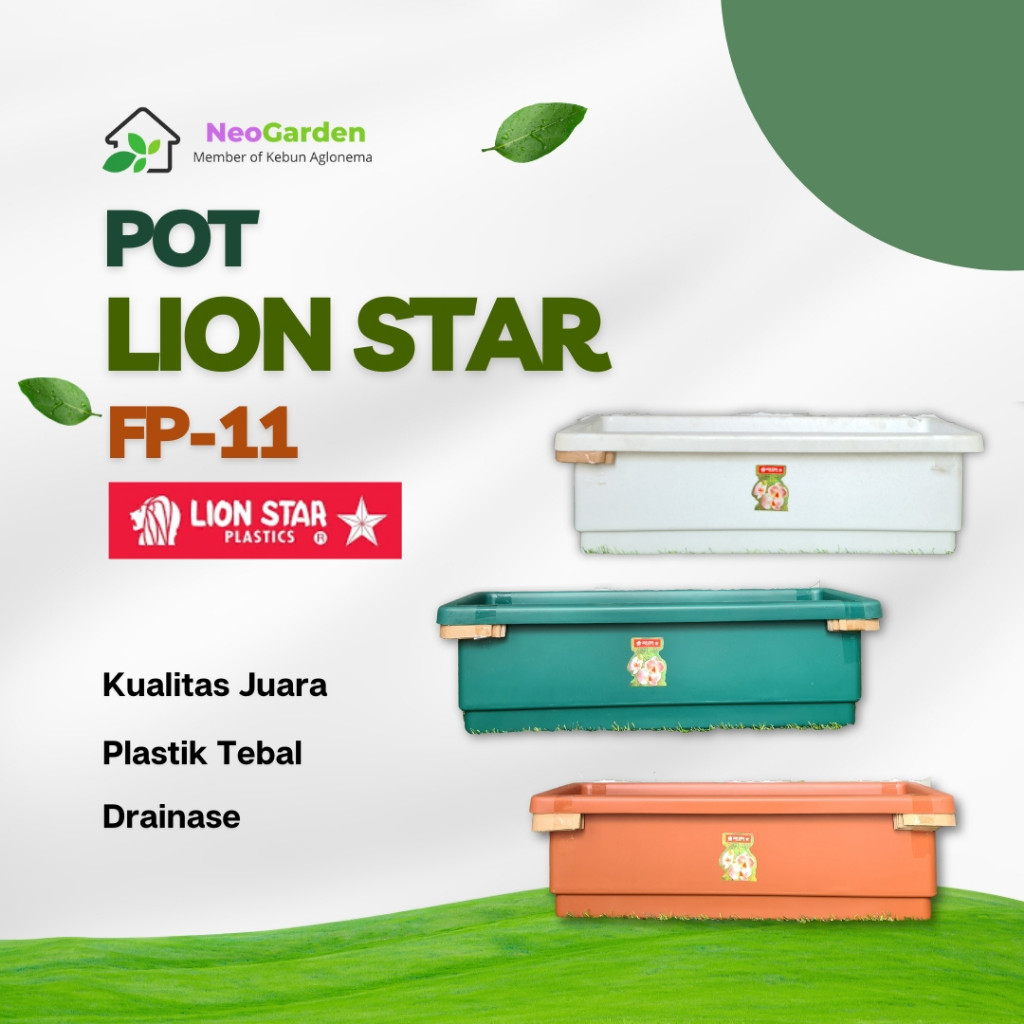 POT LION STAR FP-11 - POT BUNGA BESAR BENTUK PERSEGI PANJANG POT PLANTER PLASTIK TEBAL WARNA HIJAU