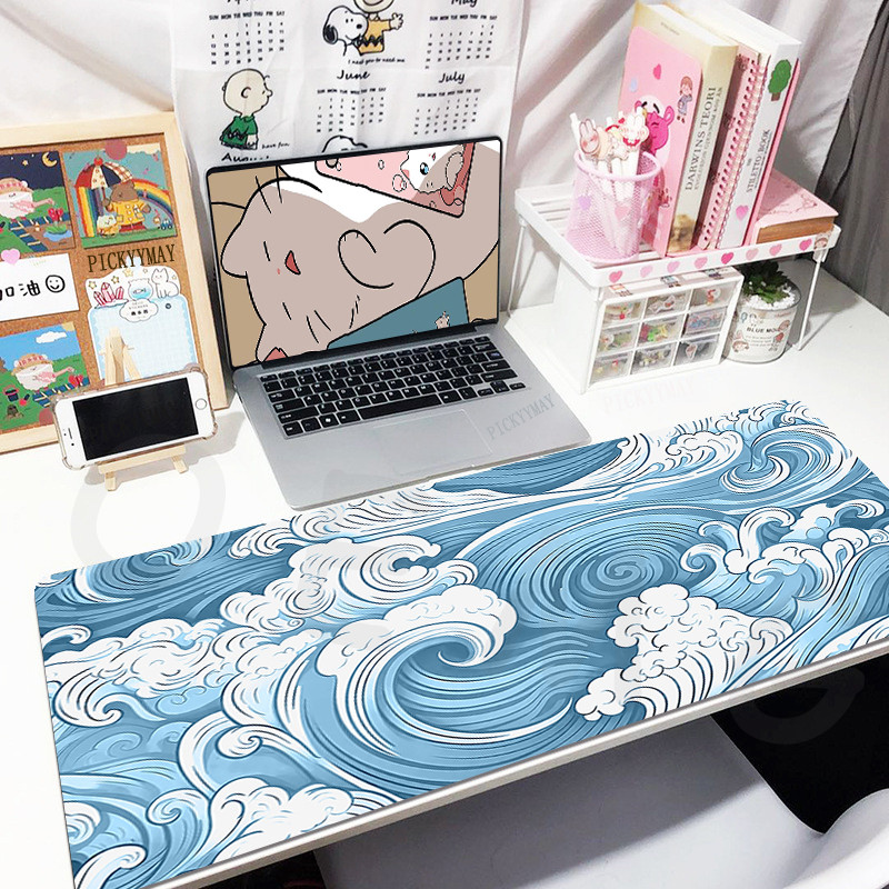 

Waves Clouds And Paper Crane Desk Mat Gamer Mousepads Mouse Pad 40X90Cm Office Desk Pads Large