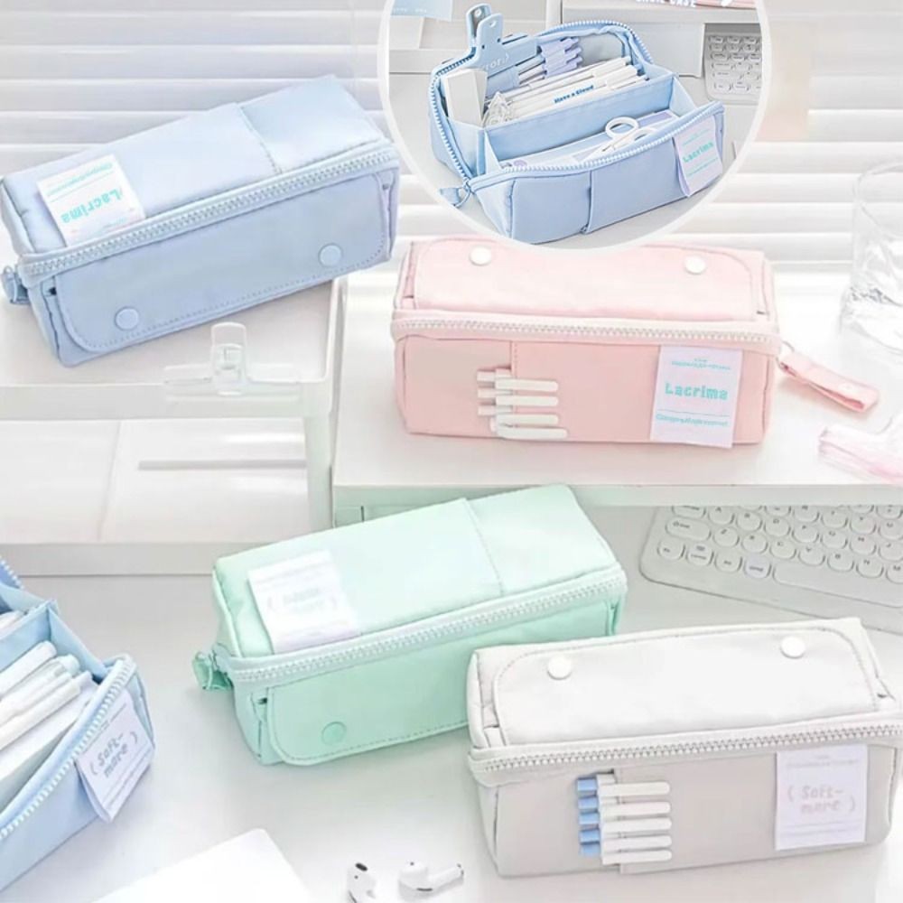 

Canvas Prism Pencil Case Large Capacity Sweet Color Tofu Partition Pen Bag Multi-Layer Stationery