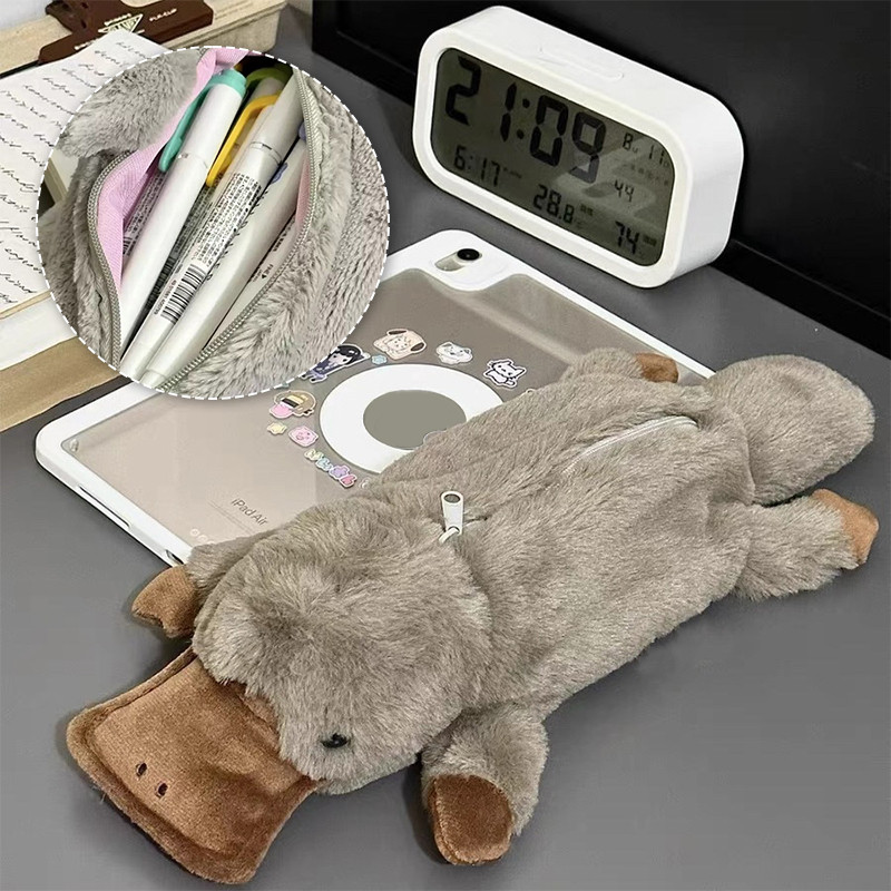 

Cute Platypus Pencil Case Cosmetic Bag Plush Pen Pouch Large Capacity Storage Bag School Supplies