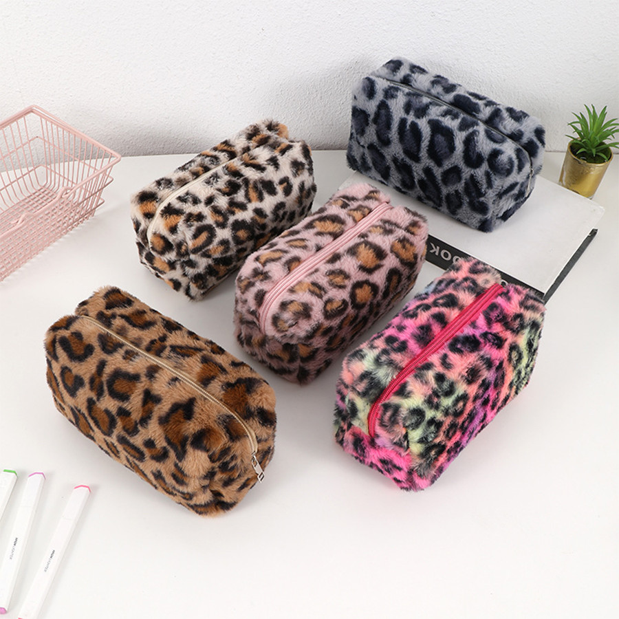 

Pencil Bag Study Pencil Bag Key Pouch,Neon Rainbow Colored Leopard,Stationery Storage Pencil Case