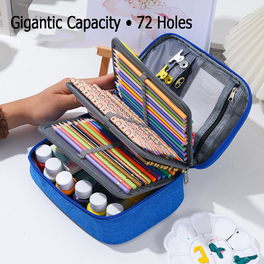 

72 Holes Colored Lead Pencils Storage Bag Black Red Colors Large Capacity Case Box Holder School