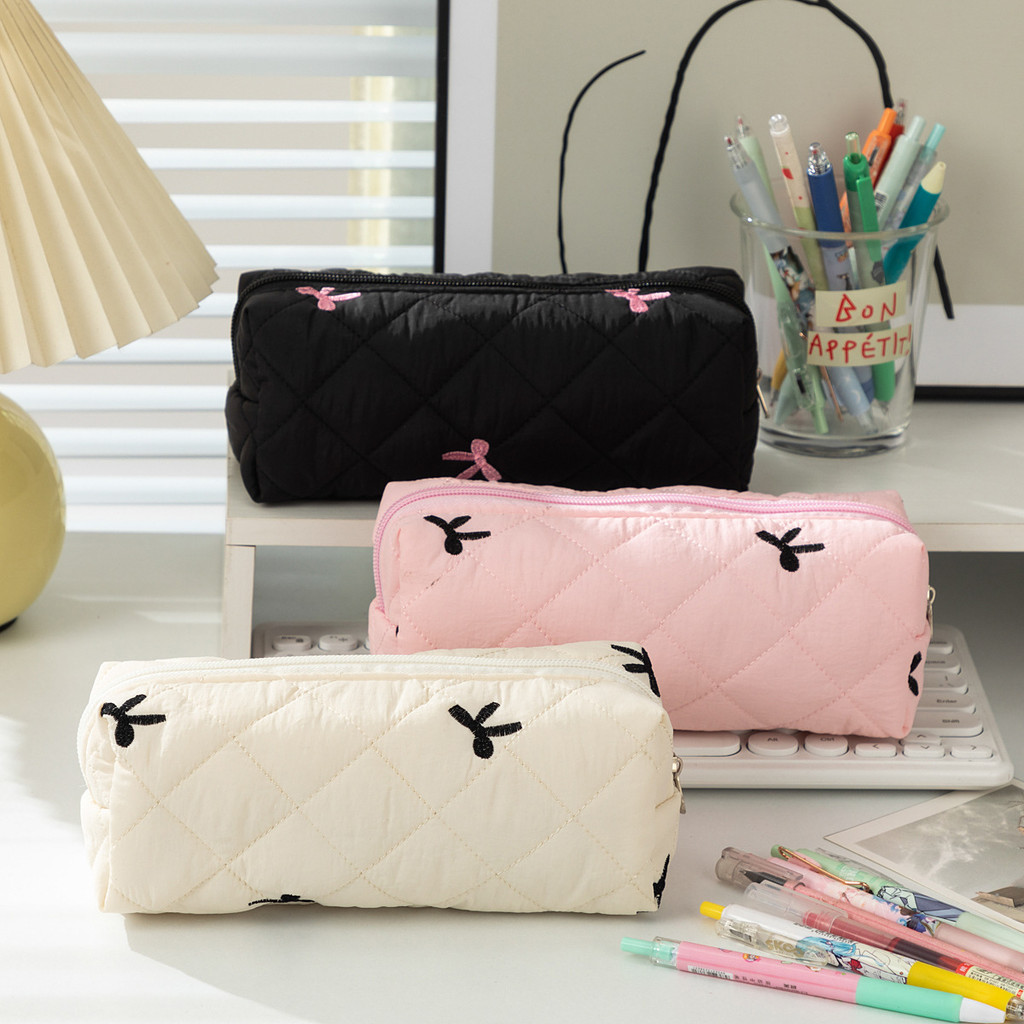 

Bow Large Capacity Student Pen Bag Small Floral Storage Bag Desktop Collection Pencil Case