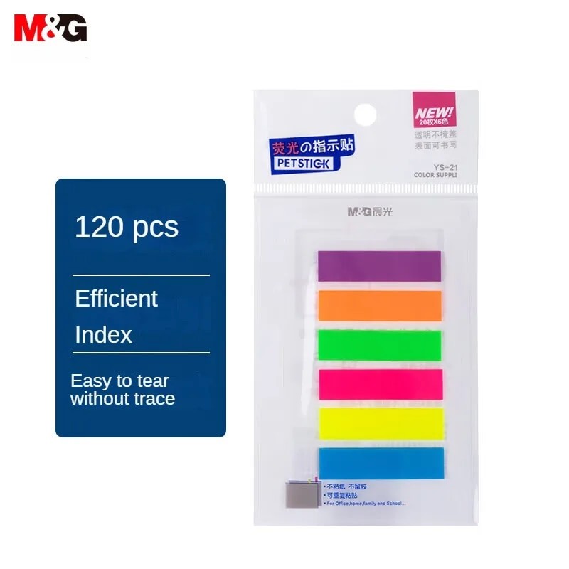 

M&G Stationery 5/6 Colors 100/120 Pcs Pet Fluorescent Sticky Notes Sticky Labels Name Stickers Note